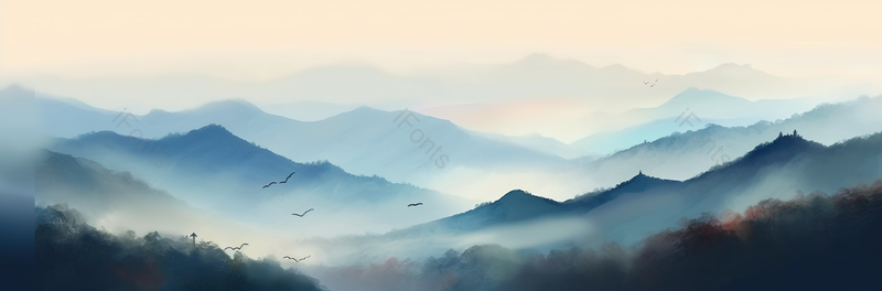 中国风薄暮淡彩色水墨画,新中式渐变水墨插画,插画/手绘图,插画/手绘图库,插画/手绘图下载,插画/手绘